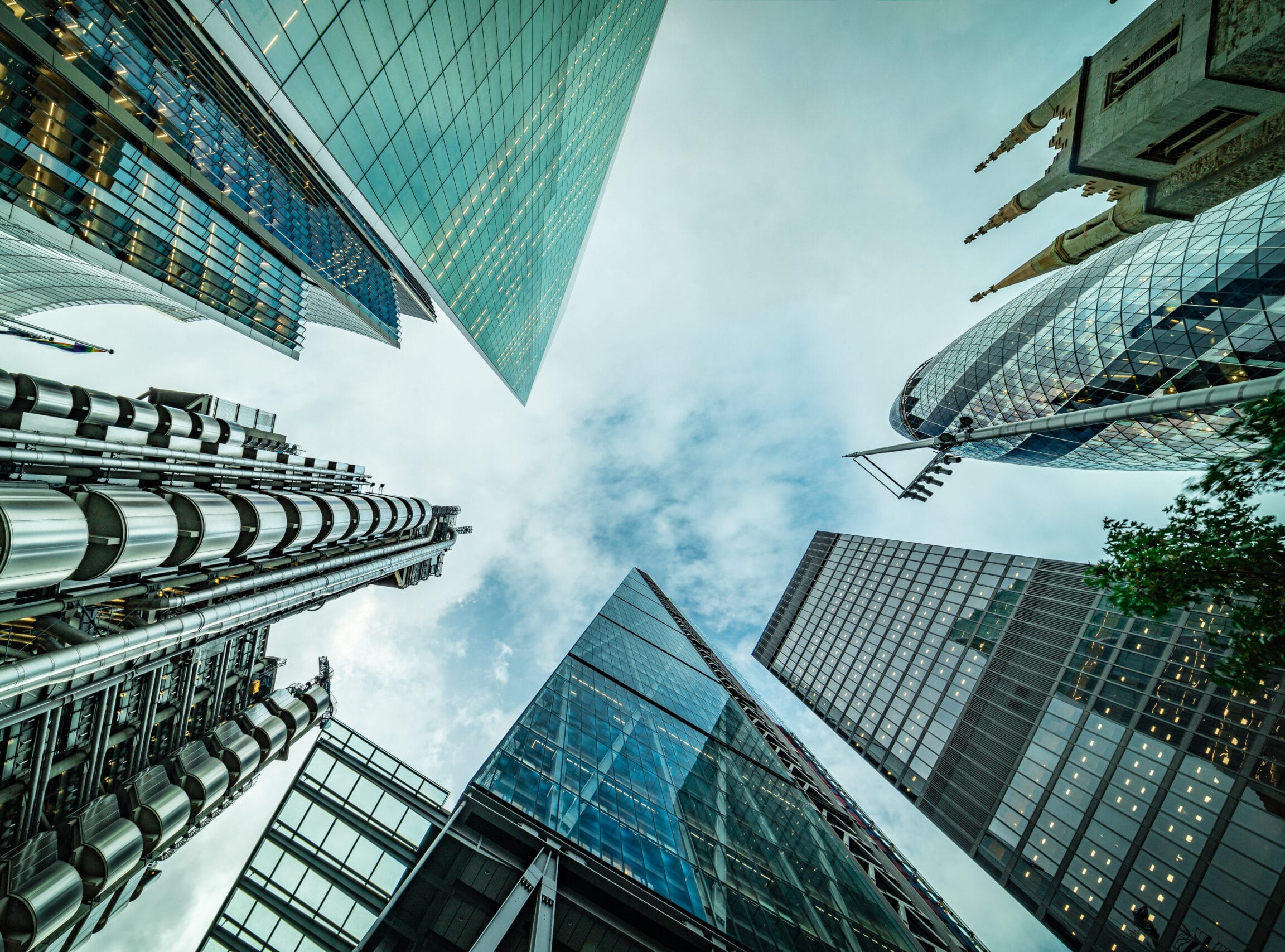 Abstract modern business buildings in London city's financial district - creative stock image